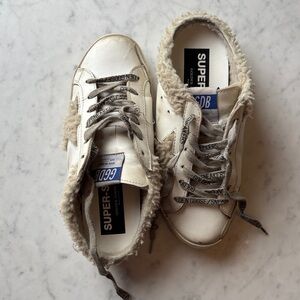 Golden Goose Sabot Off-White Cream Shearling-Trim Low-Top Sneakers 36